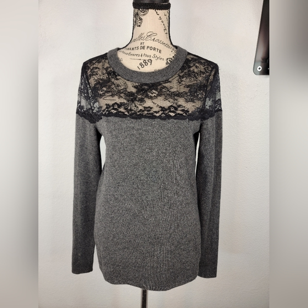 Robert Rodriguez Sz S Cashmere Sweater Thin Crewneck Lace Embroidered Longline